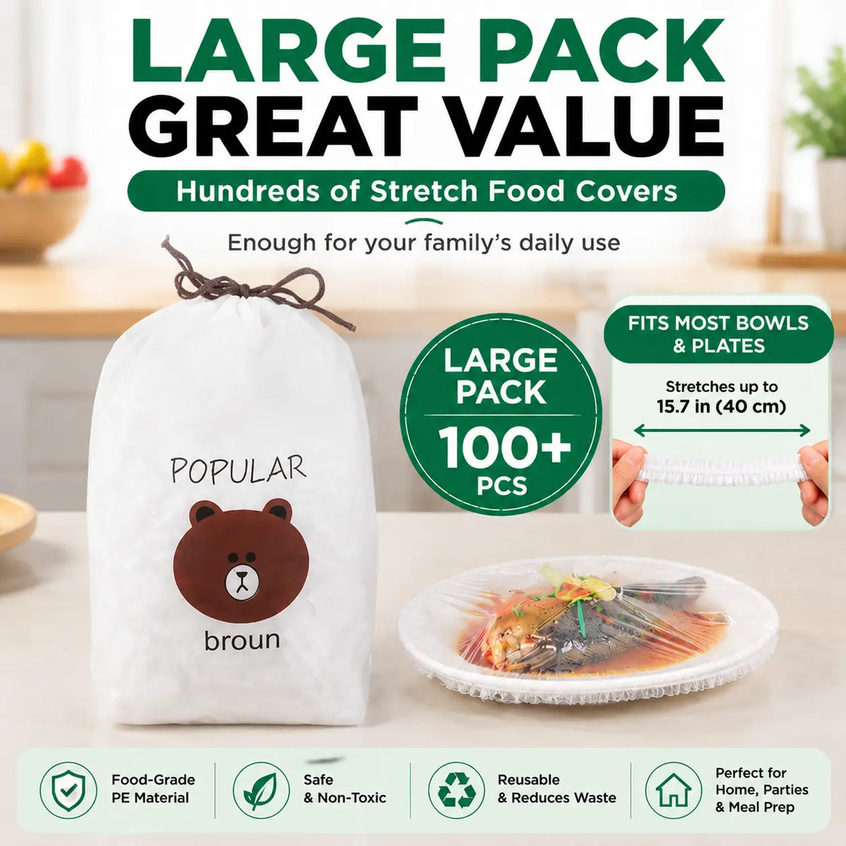 upsell🍽️✨ 100PCS Stretch Bowl Covers – Elastic Bowl & Plate Covers for Easy Food Storage 🥗