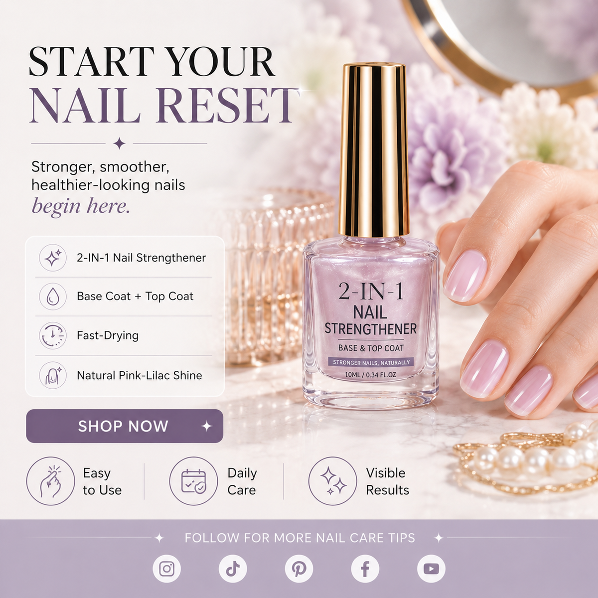 upsell💅 40% OFF !! ⏰ Lilac Glossy Nail Strengthener – Strengthen Weak Nails & Restore Natural Shine