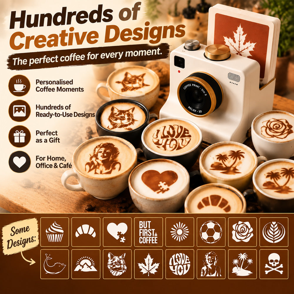 Retro Coffee Art Camera – Mechanical Latte Art Stencil Printer