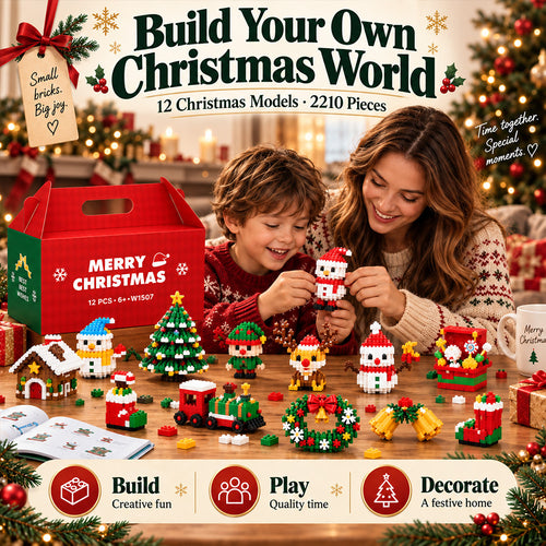 🎁 Last day to save 49% – 🎄 12-Day Mini Christmas DIY Building Set | 12 unique festive buildable designs with hanging loops—perfect for decorating Christmas trees, wreaths, and holiday displays 🧱