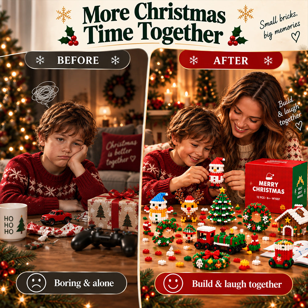 🎁 Last day to save 49% – 🎄 12-Day Mini Christmas DIY Building Set | 12 unique festive buildable designs with hanging loops—perfect for decorating Christmas trees, wreaths, and holiday displays 🧱