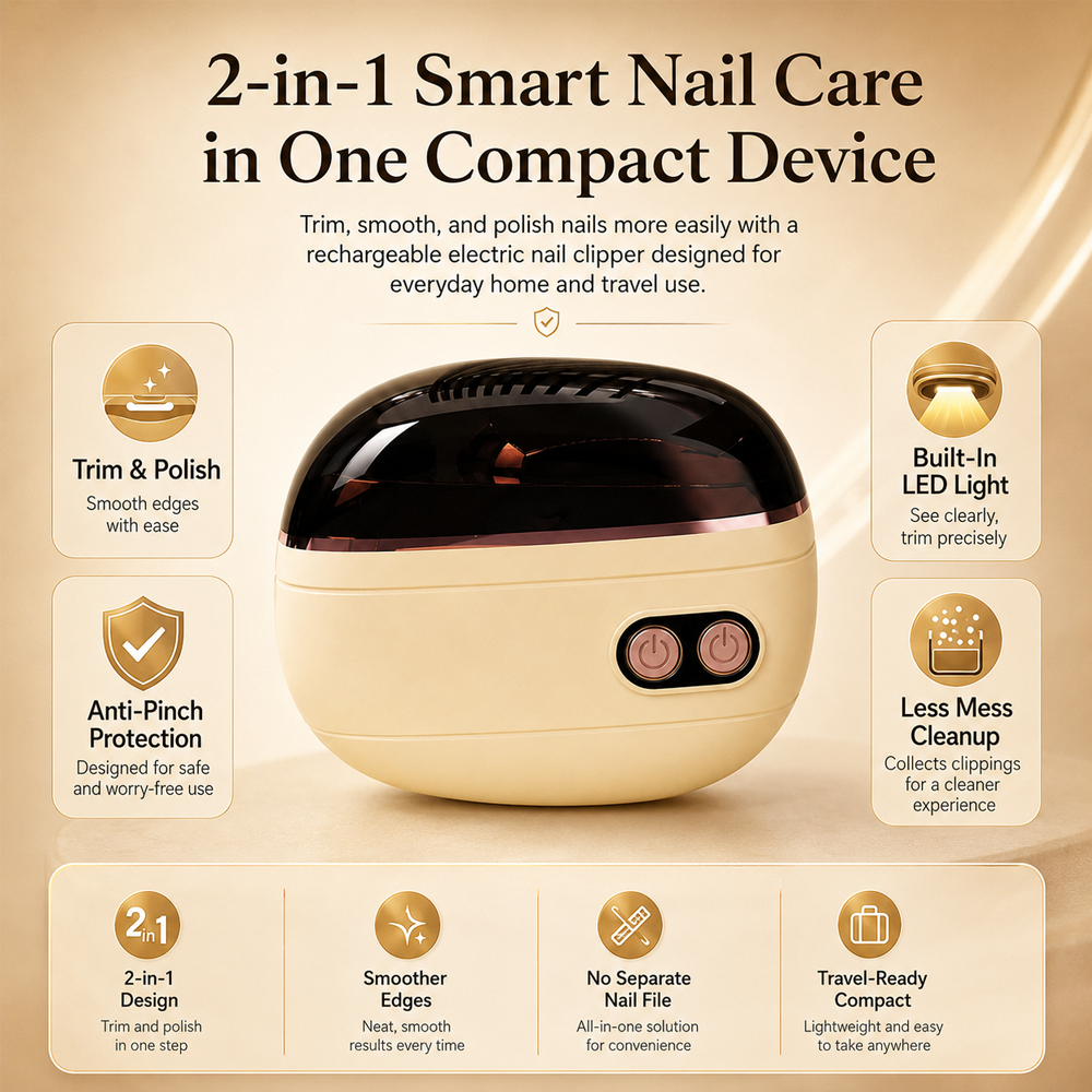 ✂️ LIMITED-TIME 50% OFF! 2-in-1 Smart Electric Nail Clipper & Polisher – Anti-Pinch Safety & LED Light 💅