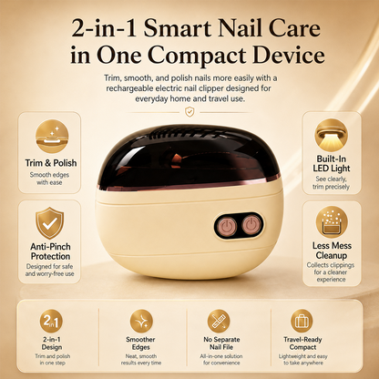 ✂️ LIMITED-TIME 50% OFF! 2-in-1 Smart Electric Nail Clipper & Polisher – Anti-Pinch Safety & LED Light 💅