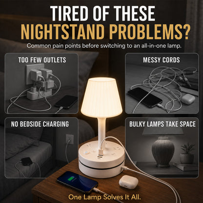 upsell💡🔌 ALL-IN-ONE BEDSIDE LAMP & CHARGING STATION– 50% OFF! 3/4 AC, 2 USB, 1 Type-C – charge devices while you sleep. ⭐🏠