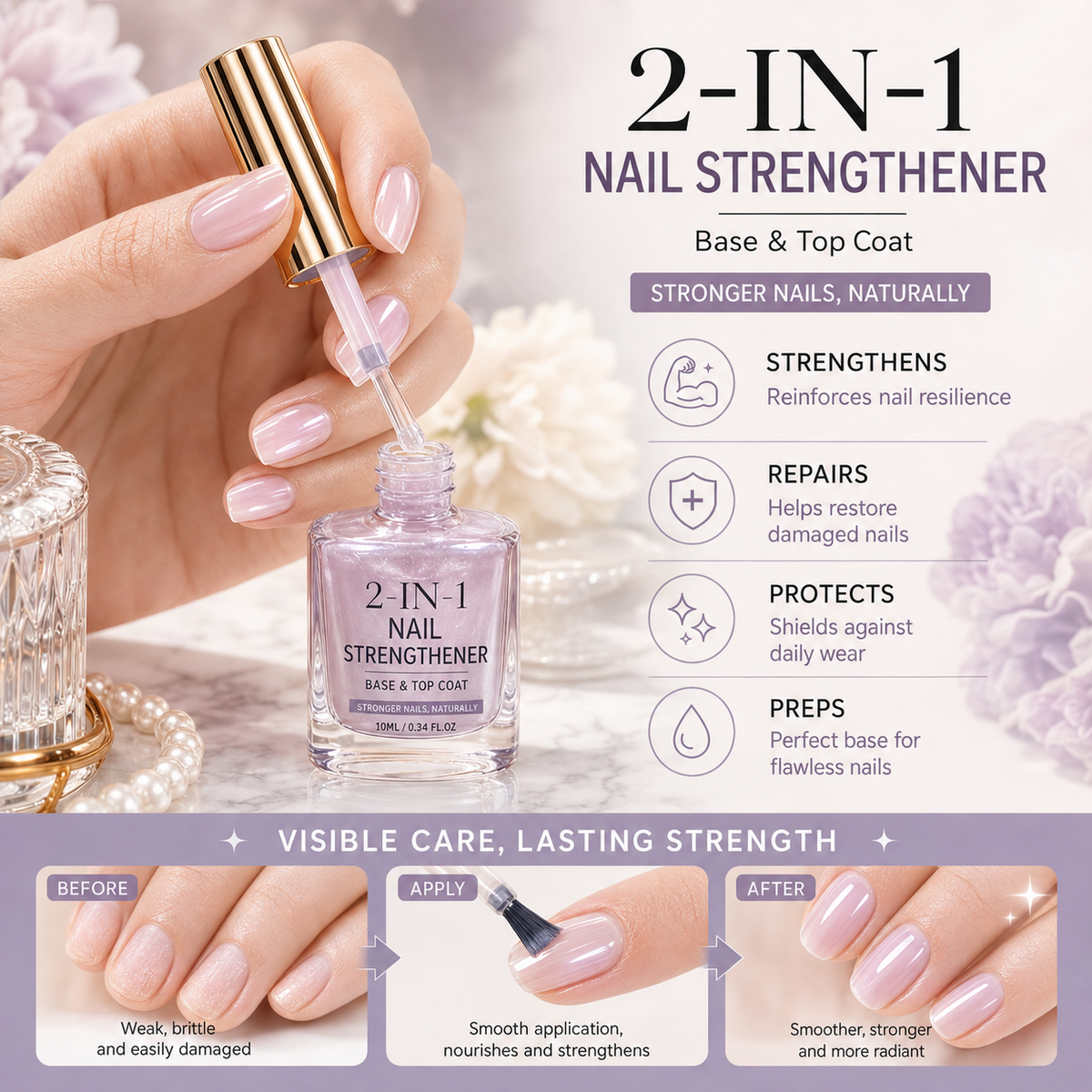 upsell💅 40% OFF !! ⏰ Lilac Glossy Nail Strengthener – Strengthen Weak Nails & Restore Natural Shine