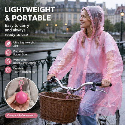 upsell 🌧️50% OFF NOW! Pocket‑Size Disposable Raincoat for Unexpected Showers, Compact Ball‑Packaged Waterproof Emergency Poncho, One‑Size‑Fits‑All Lightweight Rain Protection for Travel, Hiking & Outdoor Events