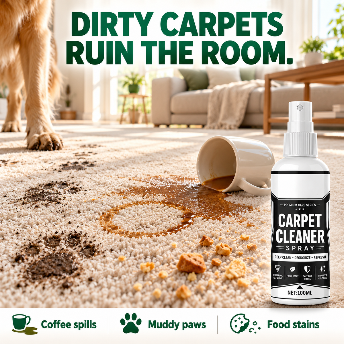🏆 🏆Last Day Special Price £9.49! 🛋️Buy 1 Get 1 Free🎁 Deep Clean Carpet Spray – Industrial-Strength Formula | Perfect for Auto Interiors, Sofas & Rugs, Effortless Stain Removal ✨
