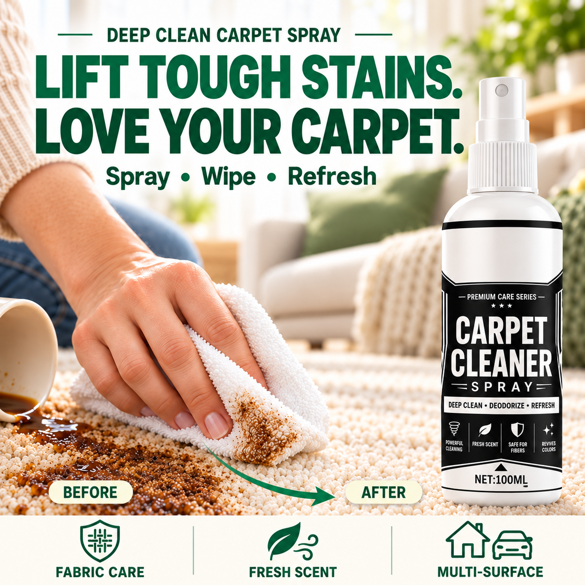🏆 🏆Last Day Special Price £9.49! 🛋️Buy 1 Get 1 Free🎁 Deep Clean Carpet Spray – Industrial-Strength Formula | Perfect for Auto Interiors, Sofas & Rugs, Effortless Stain Removal ✨