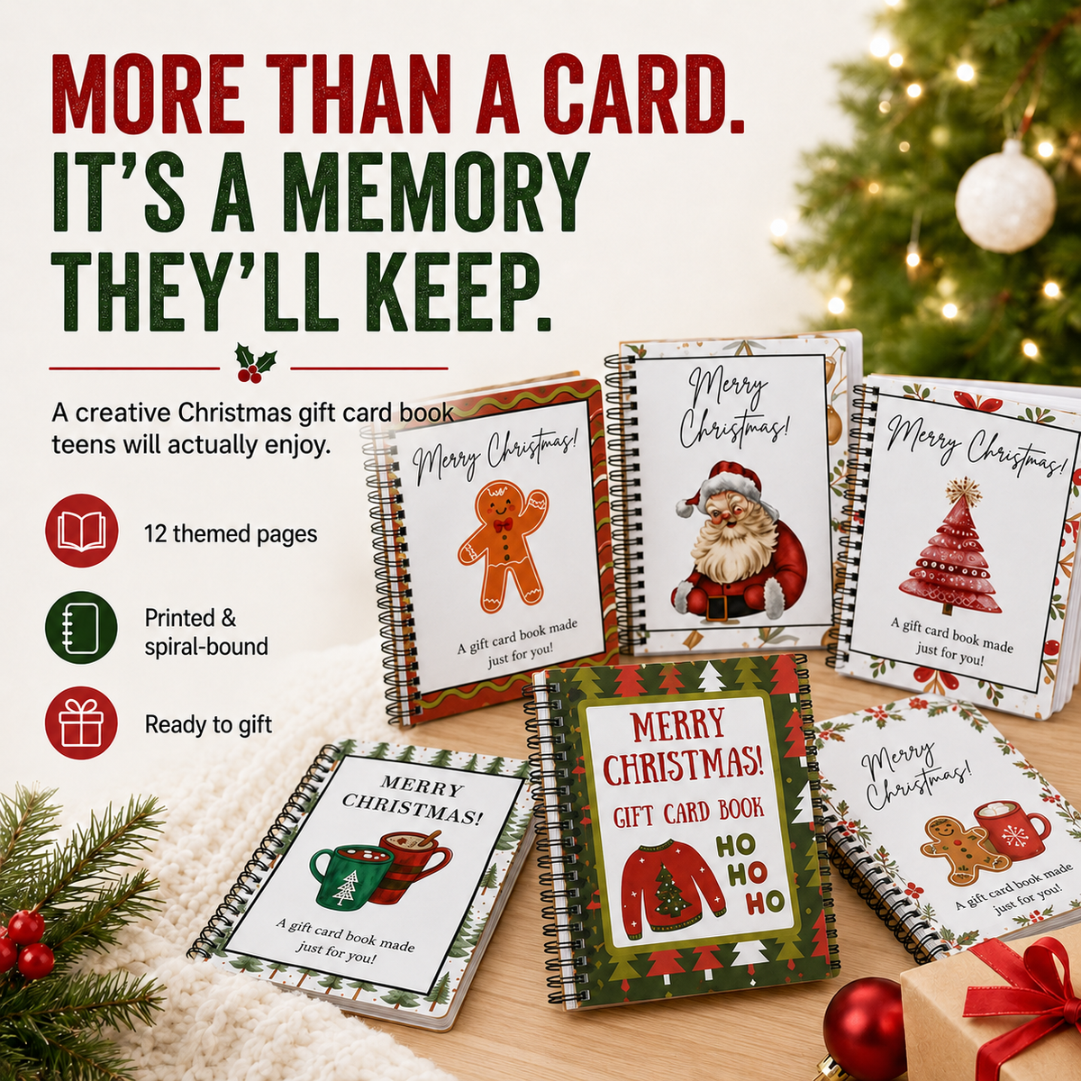 🔥🎁70% OFF!!!-Ready for Christmas!🎅Christmas Gift Card Booklet -👍DIY Spiral-Bound Christmas Gift Card Holder Book