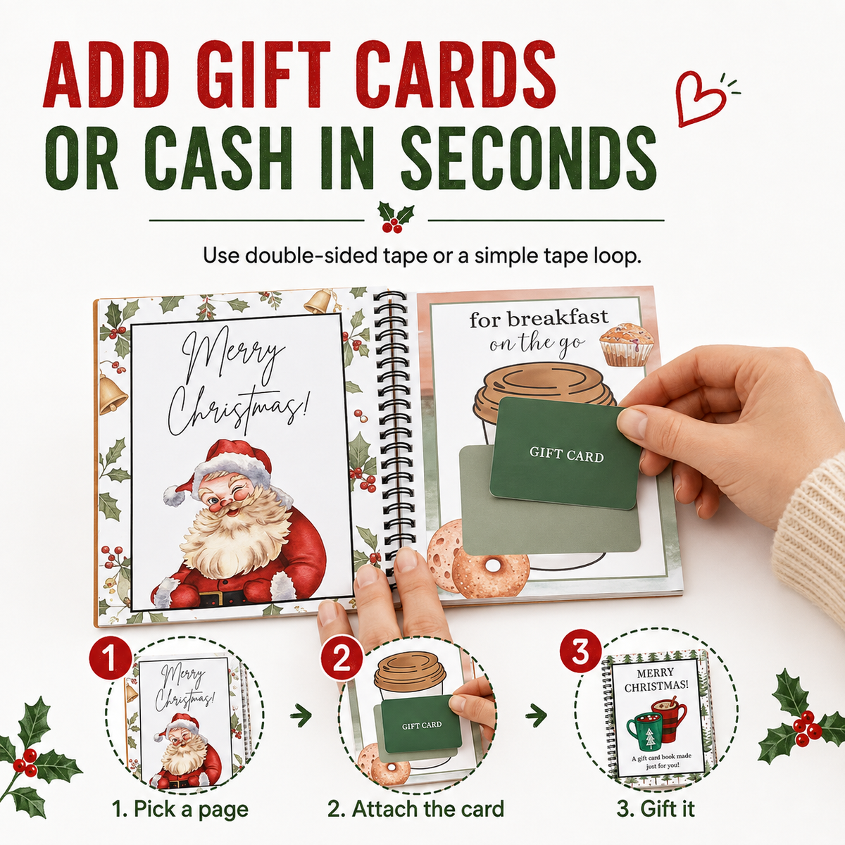 🔥🎁70% OFF!!!-Ready for Christmas!🎅Christmas Gift Card Booklet -👍DIY Spiral-Bound Christmas Gift Card Holder Book