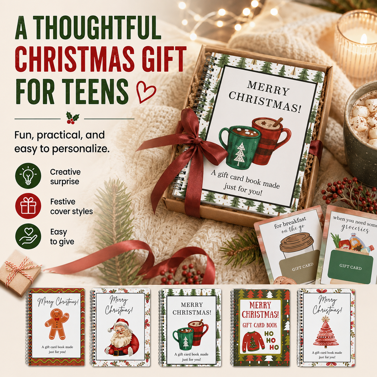 🔥🎁70% OFF!!!-Ready for Christmas!🎅Christmas Gift Card Booklet -👍DIY Spiral-Bound Christmas Gift Card Holder Book