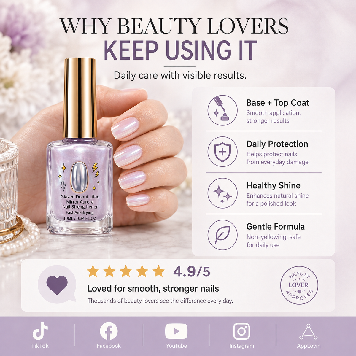 upsell💅 40% OFF !! ⏰ Lilac Glossy Nail Strengthener – Strengthen Weak Nails & Restore Natural Shine