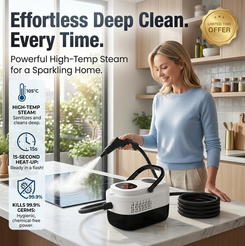 🥳2026 HOT SALE💞50K+ SOLD!📢⏰ 50% OFF! High‑Temp Steam Cleaner – 105°C steam, 15s heat‑up. Kills 99.9% germs, no chemicals. 6 levels, large 1100ml tank. Multi‑surface magic! 🔥✨